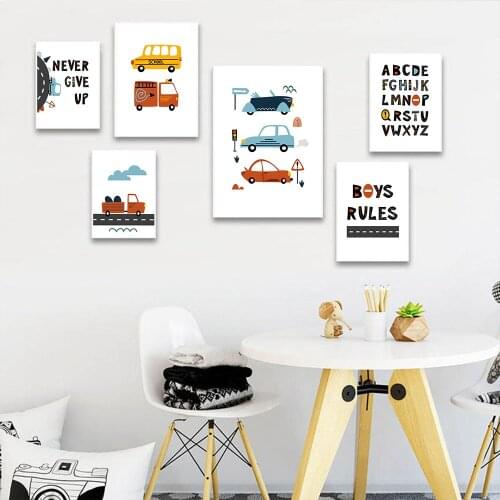 Baby Car Track Nursery Wall Art Print Driver Club Poster Transportation Canvas Painting Nordic Wall Pictures Boy Kids Room Decor