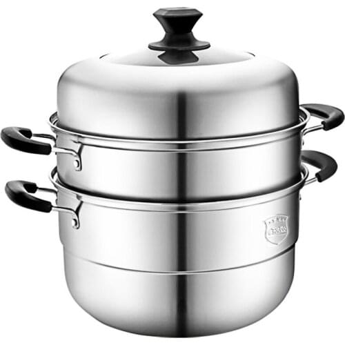 Household steamer three layer thickened steamerl induction cooker gas stove steamer cooker stainless steel steamer