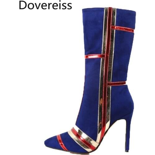 Dovereiss Fashion Womens Shoes Winter Elegant Pointed toe Ladies Boots Concise Mature Zipper Stilettos heels Knee high boots