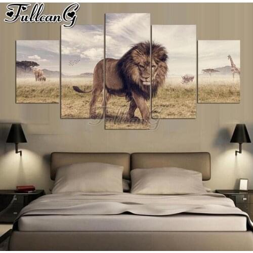 FULLCANG Lion King Life diy 5 piece diamond painting rhinestone full square round drill mosaic embroidery animals decor FC2396