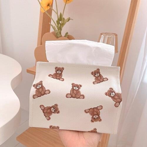 Tissue Dispenser Box Case Container PU Leather Cartoon Smile Bear Home Car Towel Pumping Napkin Papers Bag Holder Kitchen Office