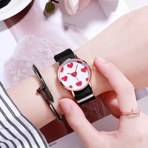 Small dial canvas ladies watch ladies fashion love girl student contracted hearts table