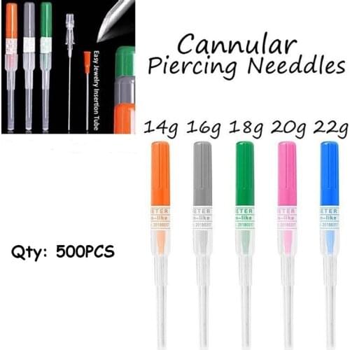 500PCS 14G 16G 18G 20G 22G Gauge Steel I.V Catheter Piercing Needles Body Piercing Tattoo Needles Sewing Needles Supply CNE-500