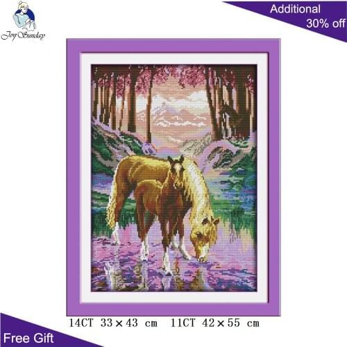 Joy Sunday Valley Horse Cross Stitch D753 14CT 11CT Stamped and Counted Home Decor The Silent Valley Animal Cross Stitch Kits