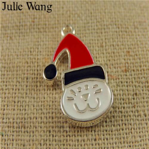 Julie Wang 5PCS Enamel Red White Christmas Cat Hat Alloy Charms Christmas Decoration Pendants Bracelet Jewelry Making Accessory