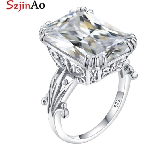 Szjinao Real 925 Sterling Silver Diamond Ring For Women Big Gemstones Designer Rings Rectangle Handmade Vintage Fine Jewelry New