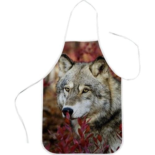 Animal Cool Wolf Kitchen Apron Sleeveless Polyester Aprons Adult Child Home Cleaning Tools Waist Baking Aprons Drop Shipping