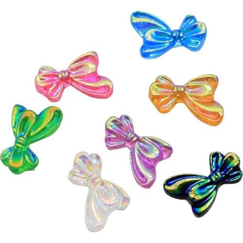 Top Selling 3D Bow Ties Resin Nail Art Bow Charms AB Plating Color Rhinestones Bow Ties Ornaments Nail Art Decoration