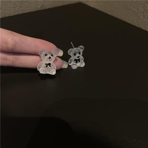 Cute Sweet Lovely Little Bear Stud Earrings Harajuku Transparent Fashion Party Resin Jewelry Best Gift for Women Girls Kids New