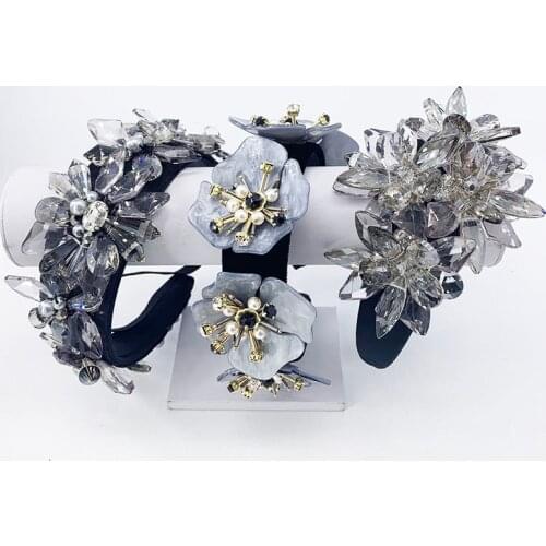 Fashion Women Rhinestone gray Crystal Headband Headband Wedding Hair Accessories Leaf Hoop Pearls Handmade Bride Headbands Wome