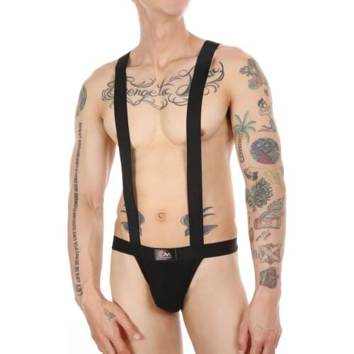 Mens Sexy Strap Underwear Male Thong Mankini Men Leotard Body Costume hombre Bodysuit Stage Perform Bandage Pouch Lingerie A50