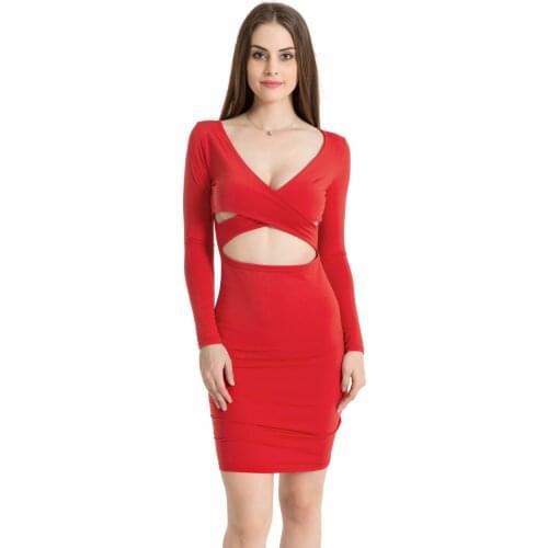 2018 new Red Black White Long Sleeve Elastic Cotton Warm Party Dresses Vestidos Sexy Midi Pencil Club Bodycon Bandage Dress