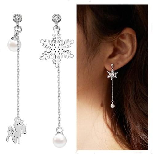New Arrival Snowflake Deer Earrings For Women Jewelry Top Quality Silver 925 Sterling Earring Girl Crystal Accessories Female