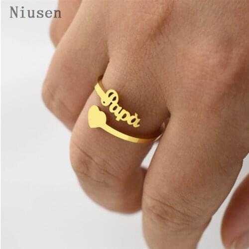 New Fashion Open Papa Heart Family Rings Delicate Letter Mama Heart Ring Adjustable Love Dad Daddy Jewelry Fathers Day Gift