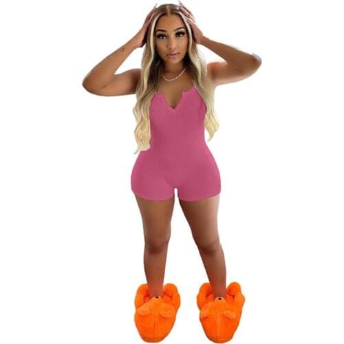 Solid Color Spaghetti Strap Rompers And Jumpsuits Womens Outfits 2021 New Product Skinny One Piece Biker Shorts Tracksuit
