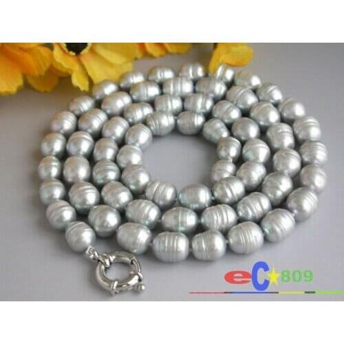 34" 13mm rice gray Freshwater cultured pearl necklace