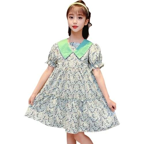 Girls Dress Floral Pattern Party Girl Dress Patchwork Party Dress Child Summer Girl Costume 6 8 10 12 14