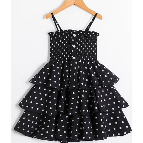 Girls Princess White Polka Dot Dress For Kids Sleeveless Sling Elegant Party Cake Tutu Dresses Children Chiffon Black Sundress