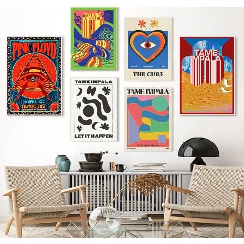 Tame Impala At Glastonbury Gig Poster Concert Rock Music Colorful Canvas Painting Retro Band Wall Print Picture Room Decor Frame