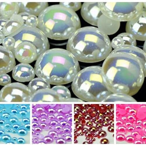Sales!1000Pcs 50Gram Mixed 2-10mm AB Colors Craft ABS Imitation Pearls Half Round Flatback Pearls Resin Scrapbook Beads For DIY