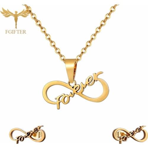 Romantic Wedding Jewelry Adornment Fovever Infinite Design Stainless Steel Sets for Women Necklace and Earrings Set