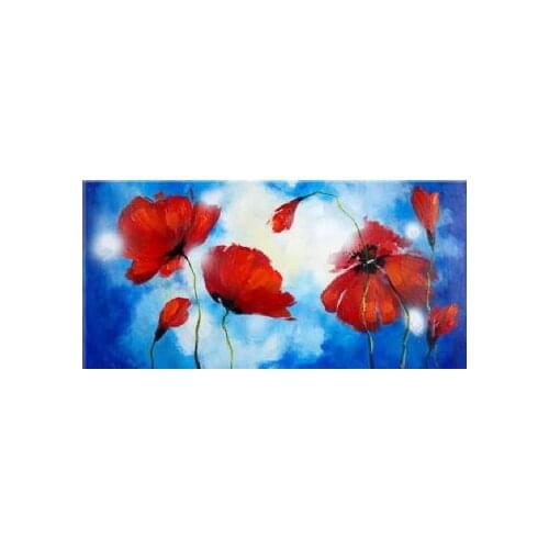 Hand Painted Oil Painting Poppies Against The Sky-Floral Oil Painting Wall Art-Modern Oil Painting On Canvas Art Wall Decor