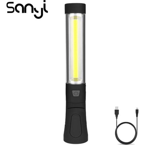 SANYI USB Built-in Rechargeable Battery Flashlight Magnetic Torch LED COB Working Lamp 3 Modes 3800 LM Camping Portable Lantern