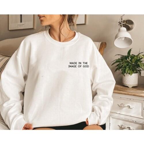 Skuggnas Made in the image of God Sweatshirt Faith Sweater Christian Jumper Jesus Crewneck Sweatshirt Long Sleeved Fashion Tops