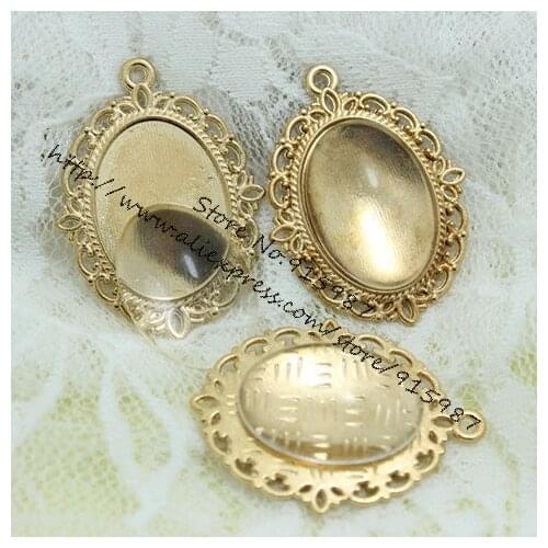 Sweet Bell 10set KC golden filigree cameo cabochon 30*40mm(Fit18*25mm Dia) base setting pendant tray+clear glass cabochon