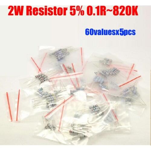 2W Carbon Film 5% 60valuesX5pcs=300pcs Resistor Kit 0.1R~820K Resistor Pack