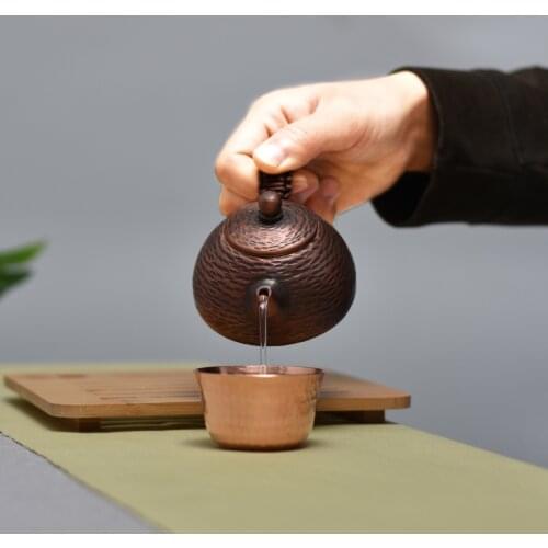 Thickened pure red copper bubble teapot all manual small copper pot hammer point antique teapot tea set tea kettle