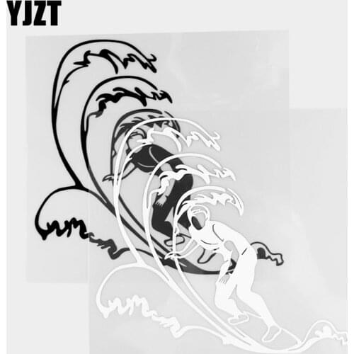 YJZT 18.5×17.2CM Cool Personality Sea Surfer Vinyl Decal Creative Car Sticker Black/Silver 20A-0401