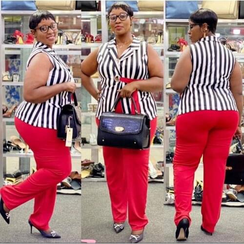 2 Piece Pant Sets New African Clothes Women Two Piece Matching Sets Long Tops Pants Suits Stripe Tracksuit Office Lady Outfit