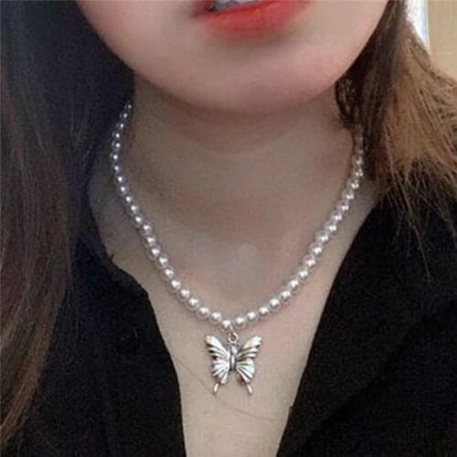 Butterfly Necklace for Women Chains Simulated Pearl Necklaces 2021 Elegant Jewelry