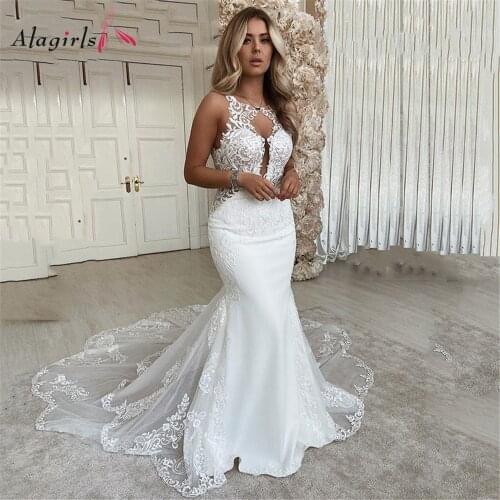 Sexy Mermaid Wedding Dresses Scoop Neck Lace Appliques Bridal Dress Open Back Country Bridal Gown Vestido de novie платье