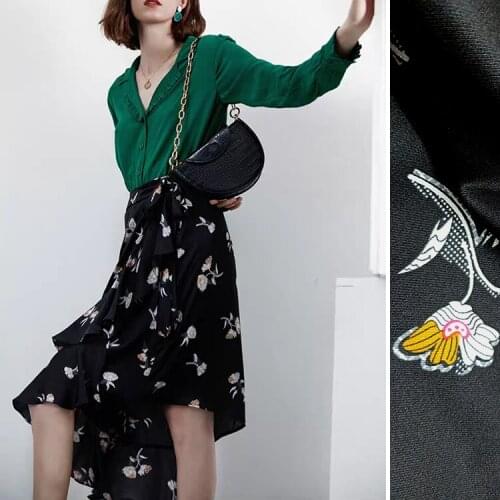 1 Meter 21 MM Black Printing Heavyweight Wide Silk Twill Satin Stretch Fabric Mulberry