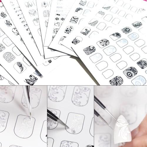 12pcs/set Nail Art Training Practice Book Lines Drawing Painting Learning Template Easy To Clean Can Be Reused For Beginner