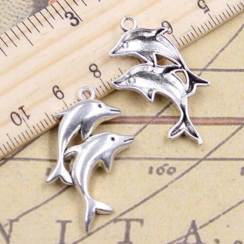 15pcs Charms Dolphin Show 32x22mm Tibetan Pendants Crafts Making Findings Handmade Antique Jewelry DIY For Necklace