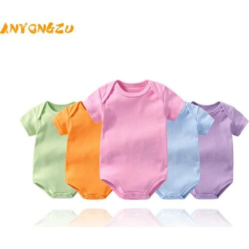 100% Cotton Multi color Baby Short Sleeve Just born Pure Creeper big PP High quality solid colors for boys and girls Climb 2PCS