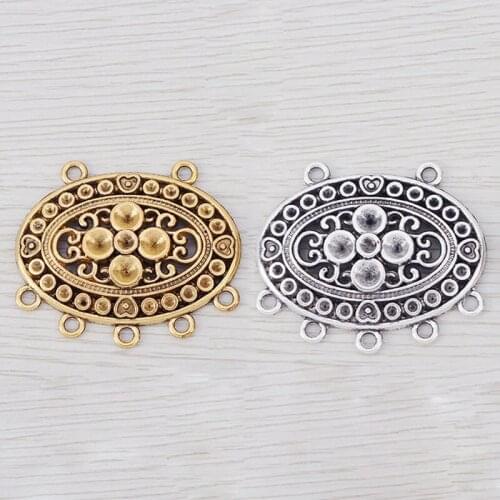 20 x Antique Gold/Silver Color Large Tribal Bohemia Boho Oval Connectors Charms Pendants for Necklace Jewelry Making