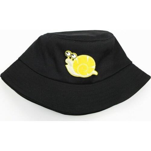 2021 Snail Animal Embroidery Cotton Bucket Hat Fisherman Hat Outdoor Travel Hat Sun Cap Hats for Men and Women 264