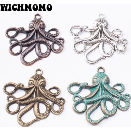 2020 New Fashion 2pcs/bag 55*57MM Zinc Alloy Antique Green Metal Big Octopus Charms Pendants for DIY Earring Jewelry Accessories