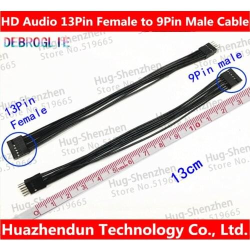5PCS Free shipping 13cm Cord Front Panel Audio HD Audio 13Pin Female to 9Pin Male Converter Cable