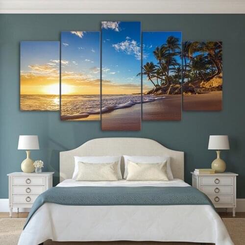 Diy 5D Diamond Home Decor 5 Pcs Sunset Beach Paintings Embroidery Picture Cross Stitch Palm Tree Full Square Drill Wall Sticker