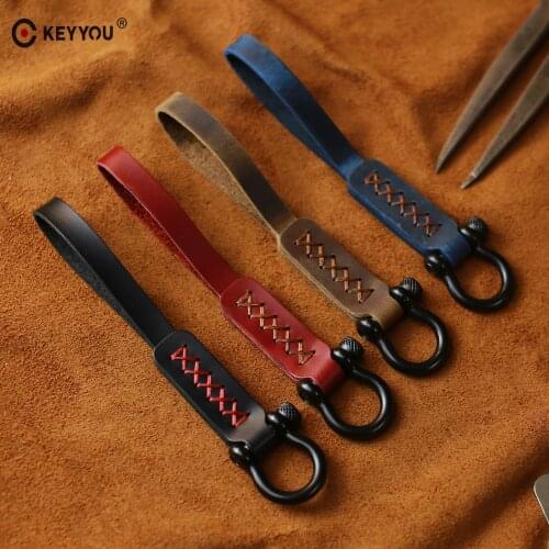 KEYYOU 4 Colors Fashion Metal and Genuine Leather Car keychain Remote Key Ring For All Car Key Accessories Auto Key Chain