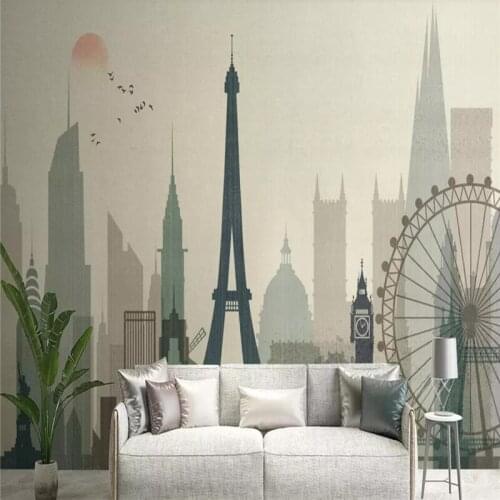 Decorative wallpaper Nordic style nostalgic city silhouette scenery background wall