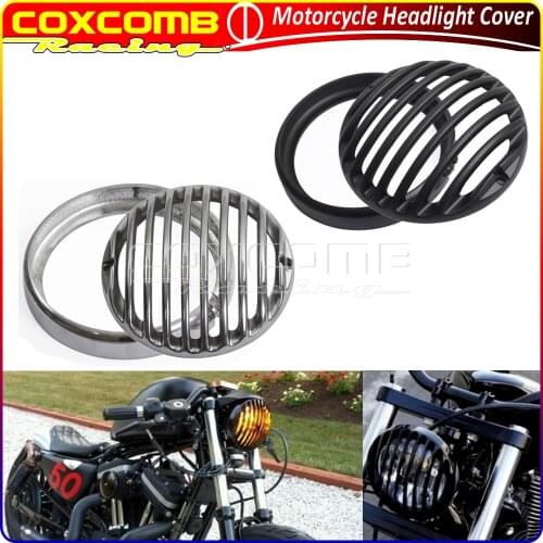 For Harley Sportster Cafe Racer Chopper Motorcycle Black/Chrome 4.5" Headlight Grill Guard Cover Retro Headlamp Guard Protector