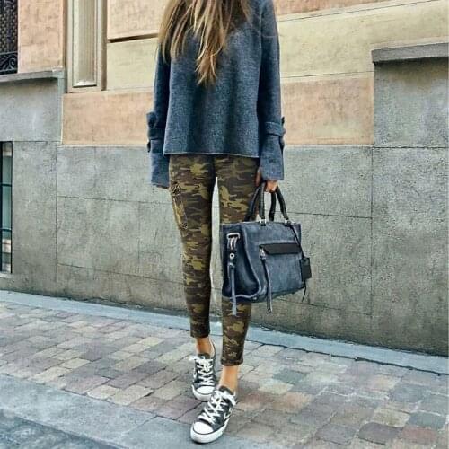 Women Fashion Camouflage Denim Jeans Woman Elastic Slim Pencil Pants Street Style Zipper Pocket Skinny Denim Trousters