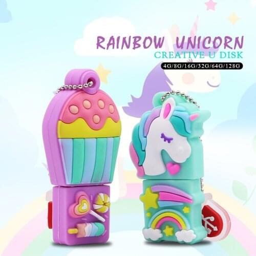 Cartoon rainbow unicorn 16GB 32GB usb Flash Drive 64/128GB Pen Drive Memory Stick u disk hot air balloon christmas gift usb2.0