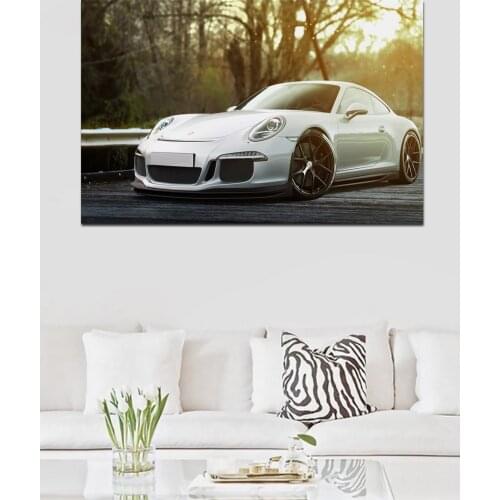 Cool white super sports car KC557 living room home wall modern art decor wood frame fabric poster